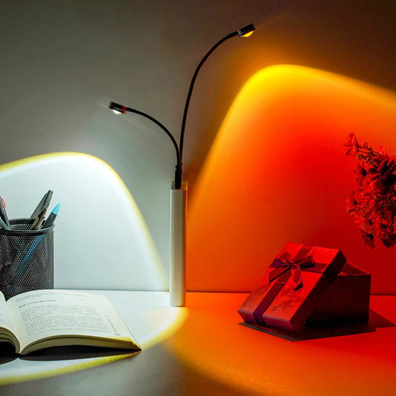 LED Sunset Red Projector Lamp - USB Rainbow Atmosphere Night Light for Home and Bedroom Decor, Ideal for Photography Lighting