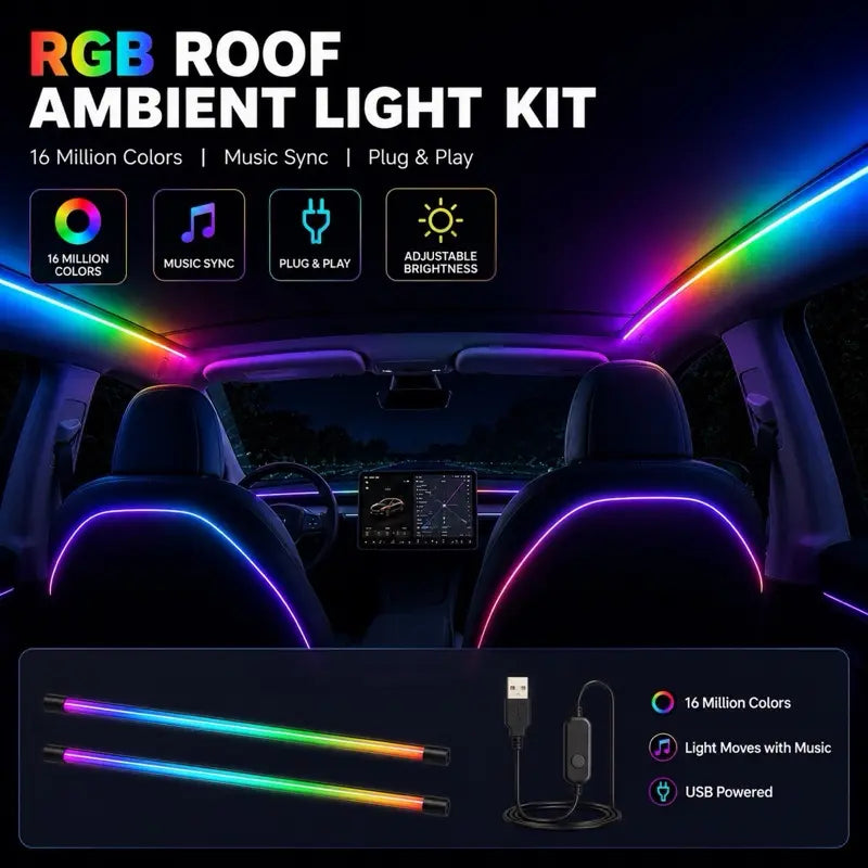 USB RGB LED Roof Shade Light Strip | Tesla Glass Roof Ambient Lighting