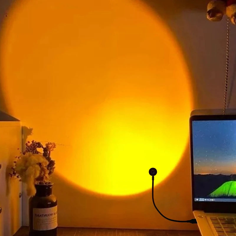 LED Sunset Red Projector Lamp - USB Rainbow Atmosphere Night Light for Home and Bedroom Decor, Ideal for Photography Lighting