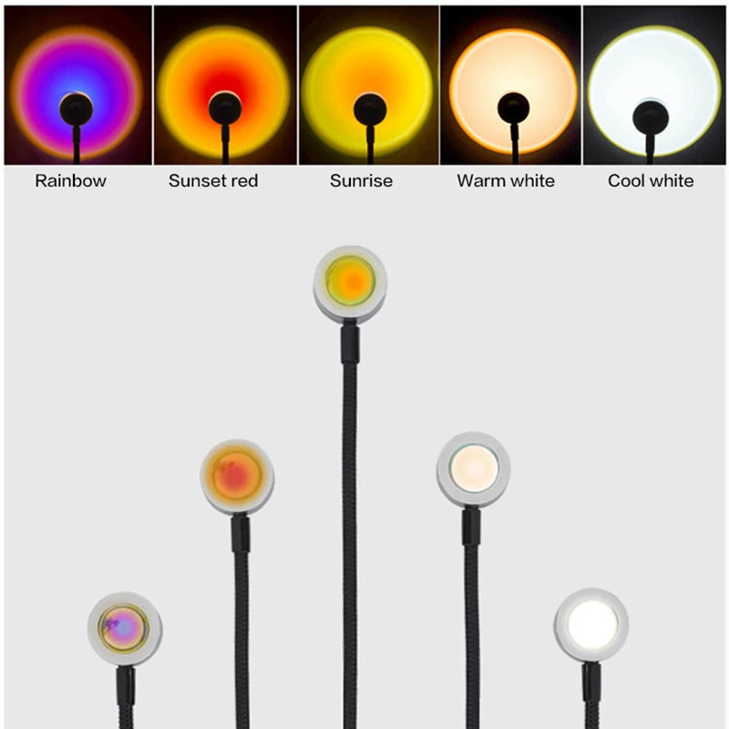 LED Sunset Red Projector Lamp - USB Rainbow Atmosphere Night Light for Home and Bedroom Decor, Ideal for Photography Lighting