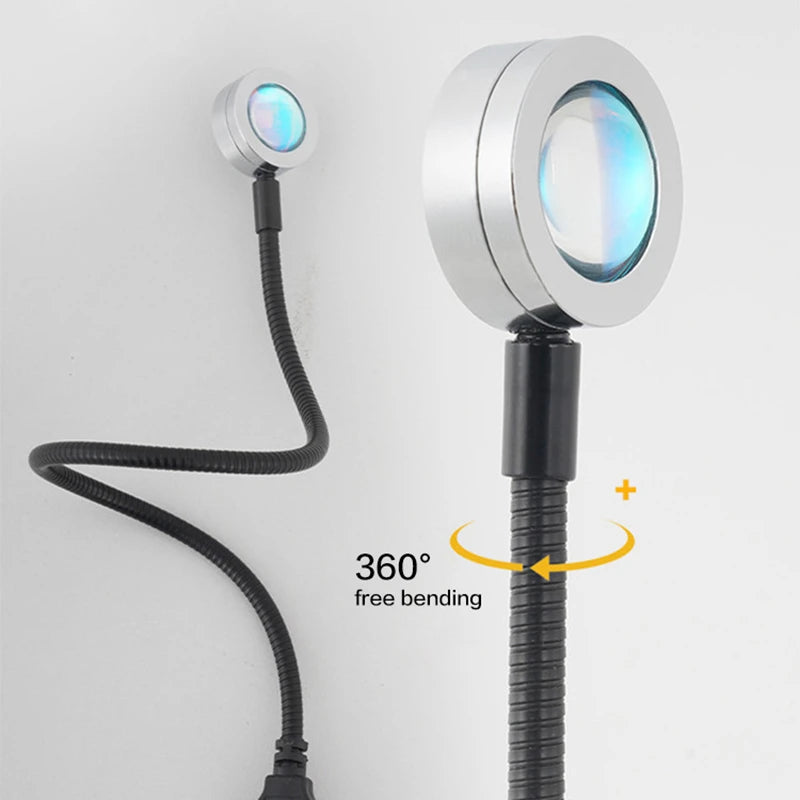 LED Sunset Red Projector Lamp - USB Rainbow Atmosphere Night Light for Home and Bedroom Decor, Ideal for Photography Lighting